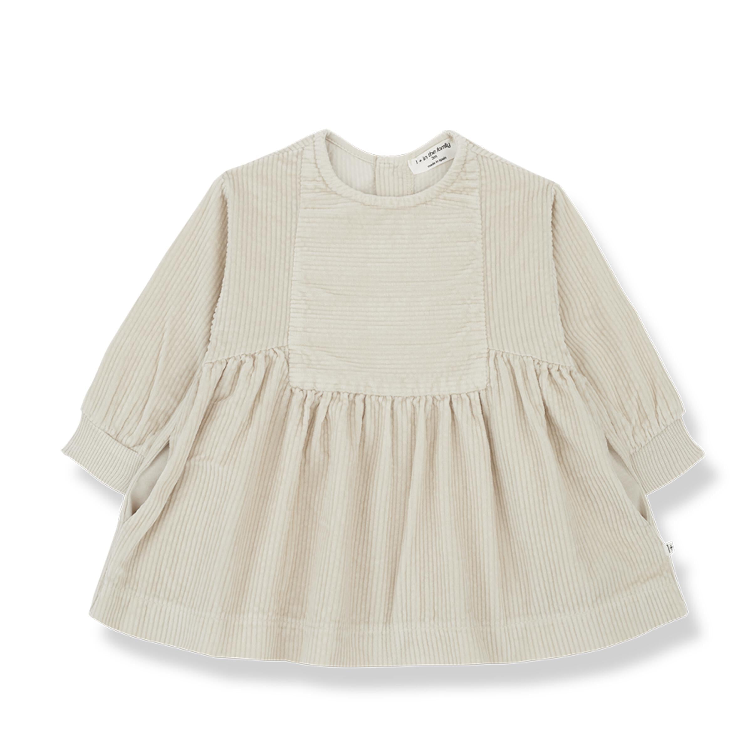 Oatmeal Long Sleeve Corduroy Back Button Kids Dress