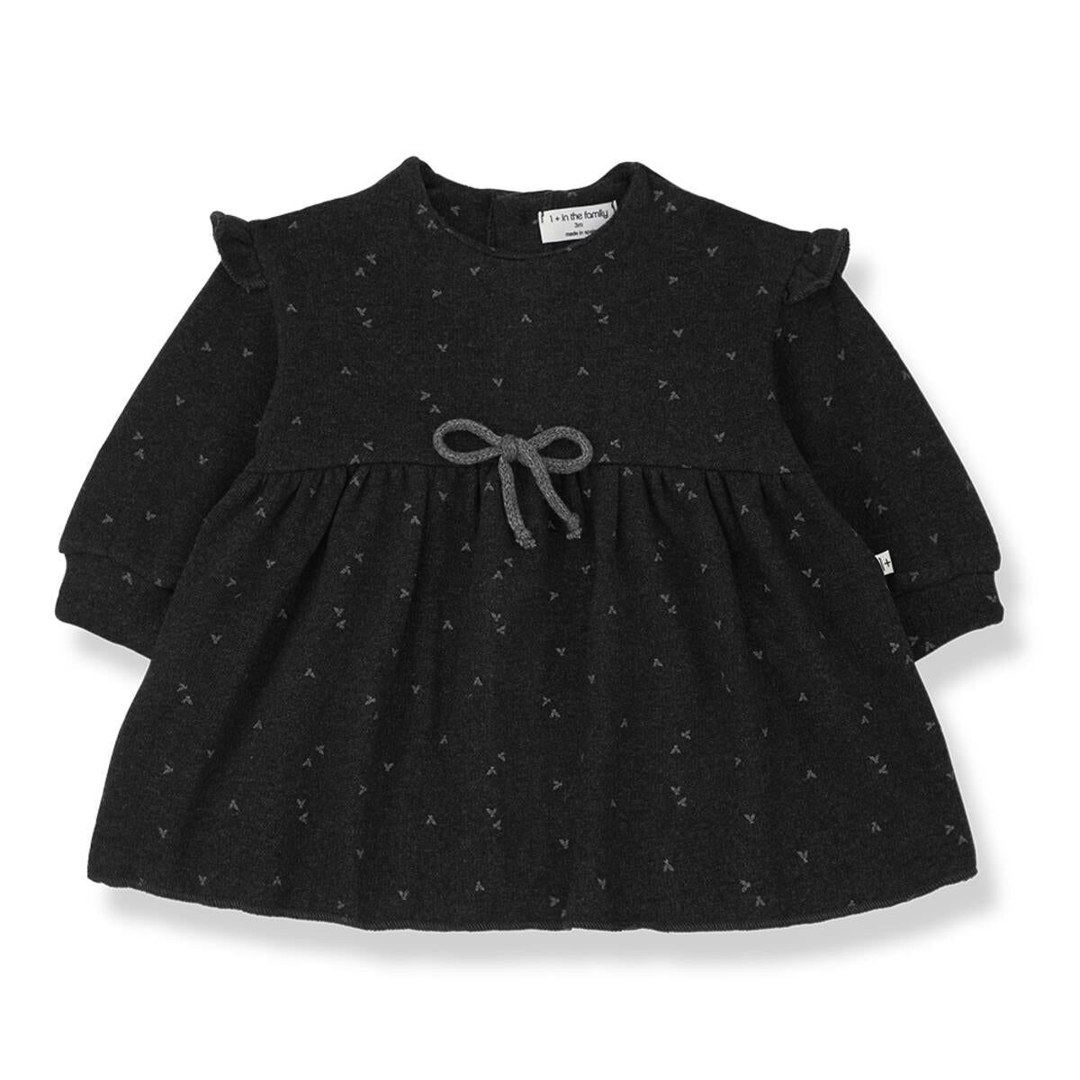 Anthracite Puff Sleeve Front Bow Back Button Dress