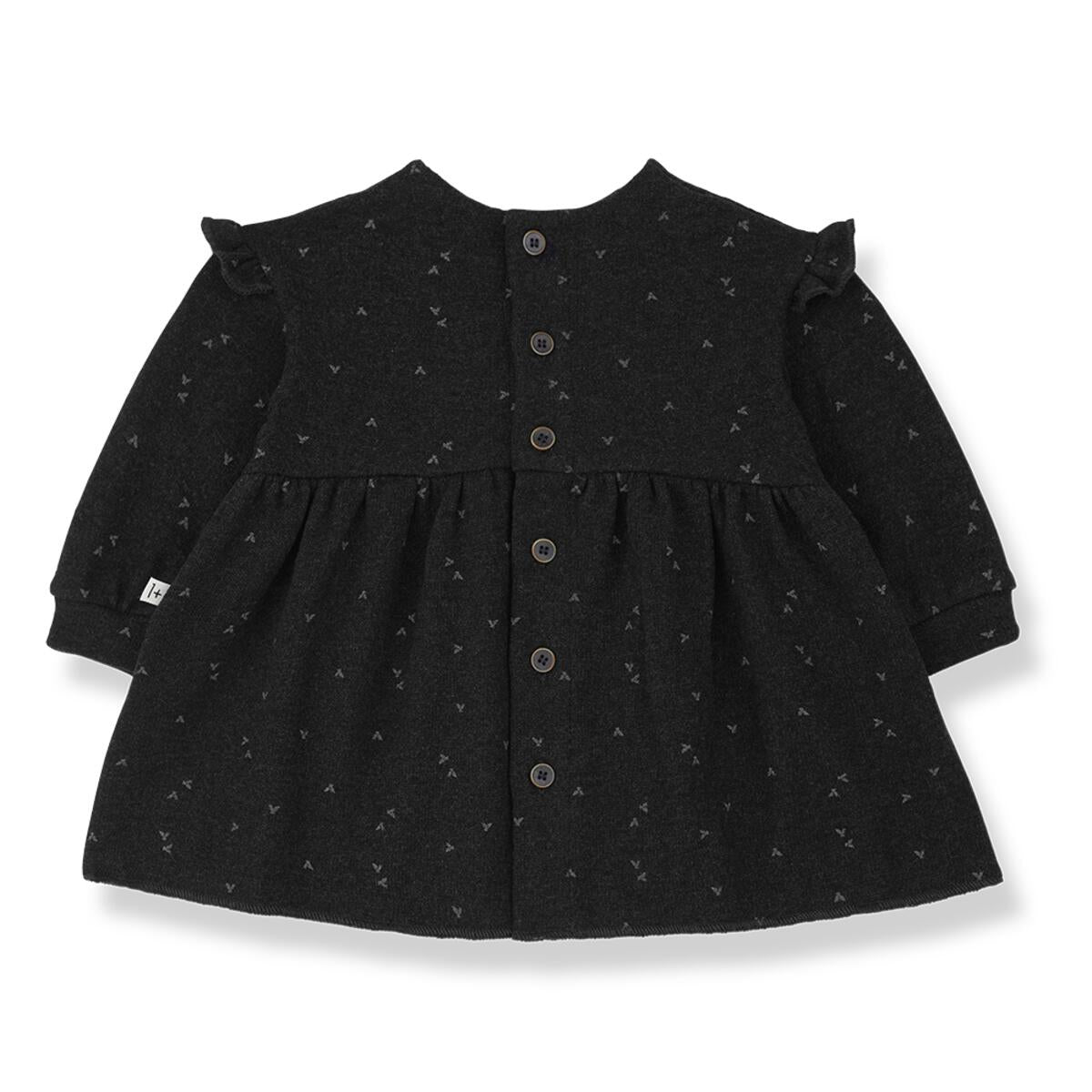 Anthracite Puff Sleeve Front Bow Back Button Dress