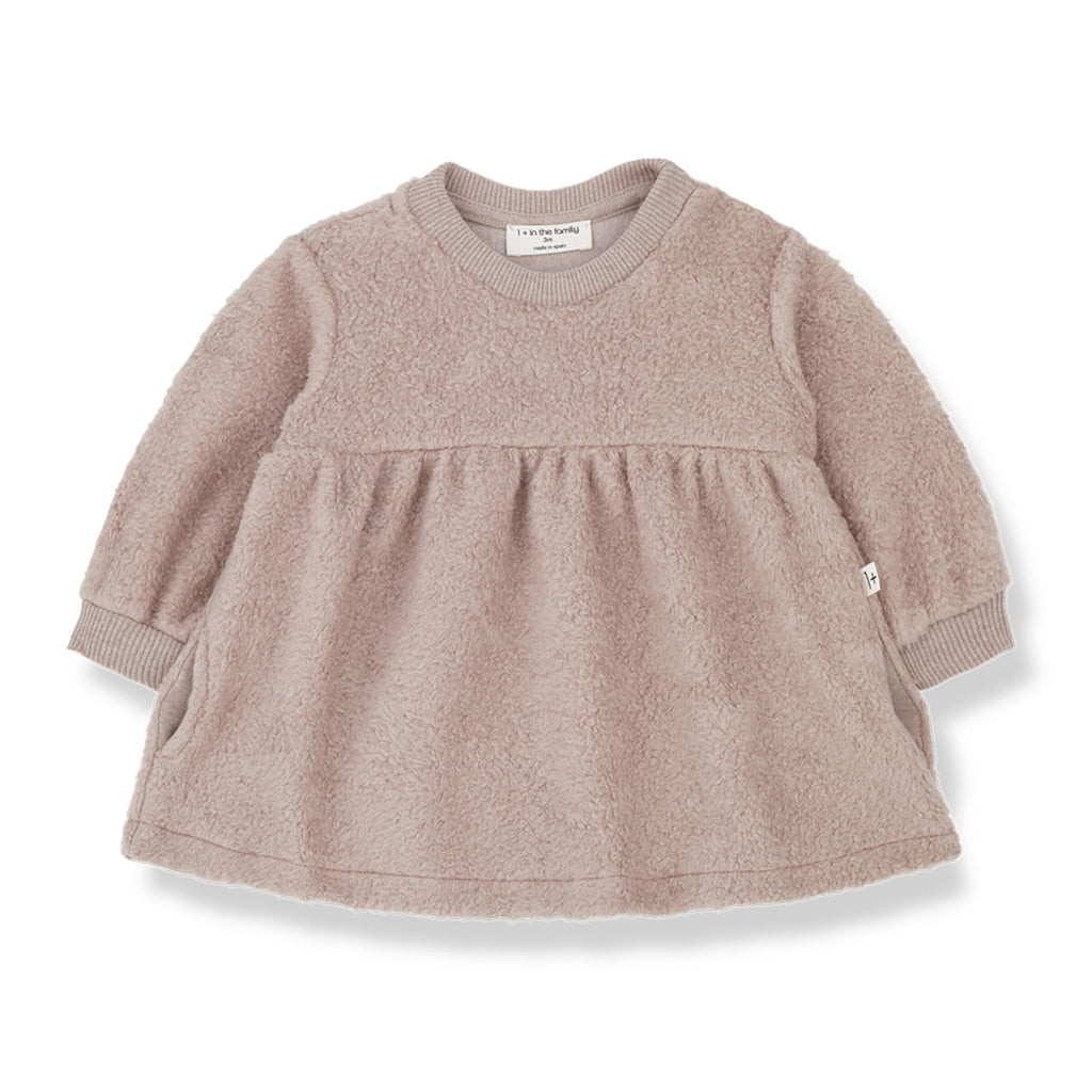 Sherpa Cotton Ribbed Collar Cuff Long Sleeve Dress
