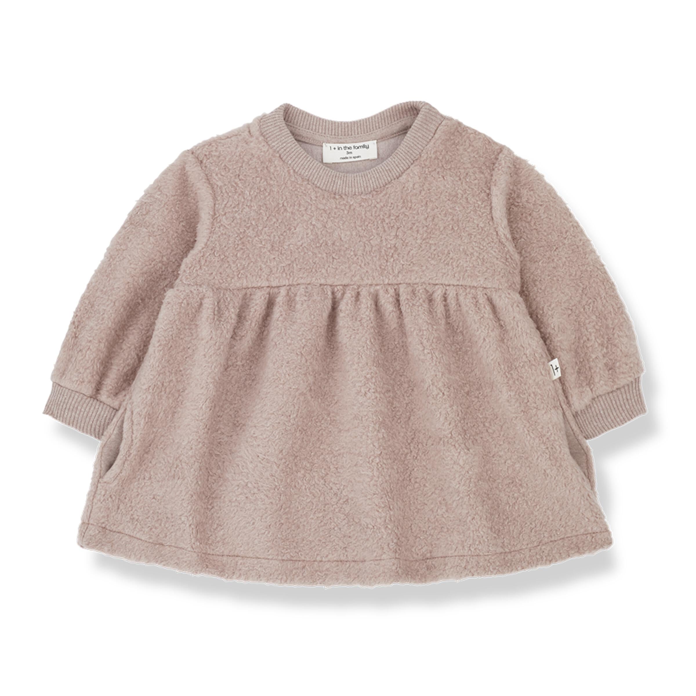 Sherpa Cotton Ribbed Collar Cuff Long Sleeve Dress