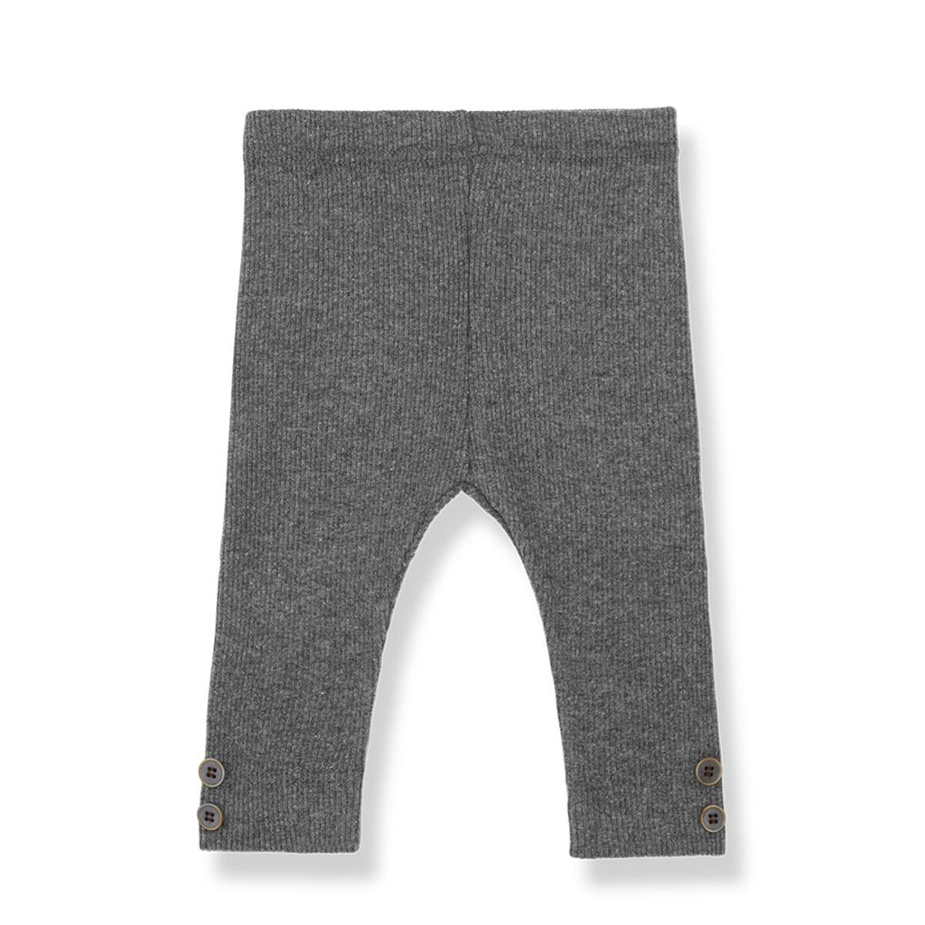 Grey Rib Jersey Elastic Waist Ankle Button Leggings