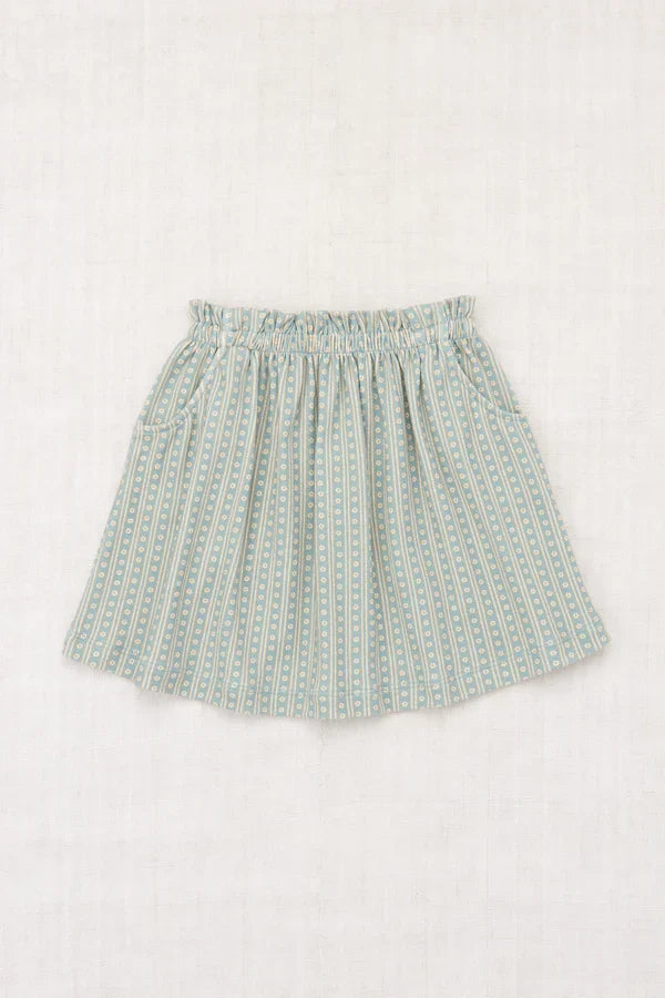 Overcast Little House Print Pima Cotton Ruffle Waist Flowy Skirt