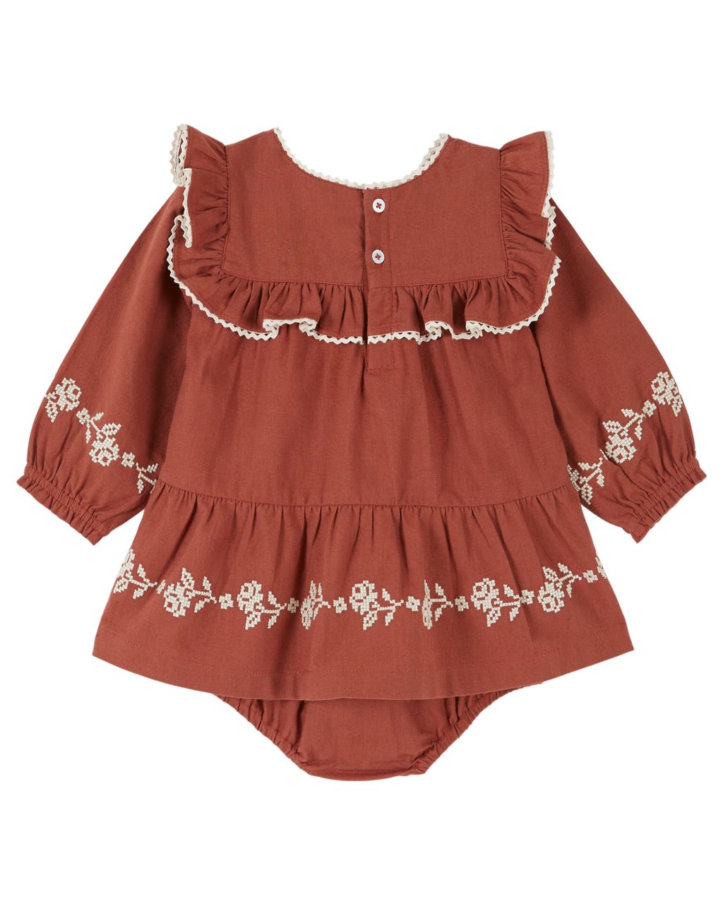 Embroidered Ruffled Sailor Collar Romper Dress Griotte