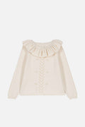 Cream Ruffled Pierrot Collar Pompom Knit Sweater