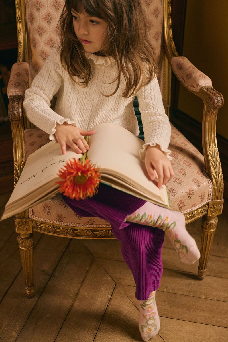 Cream High Mock Collar Cable Knit Sweater with Ruffle Details