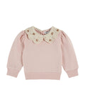 Pink Crochet Collar Puff Sleeve Kids Sweatshirt
