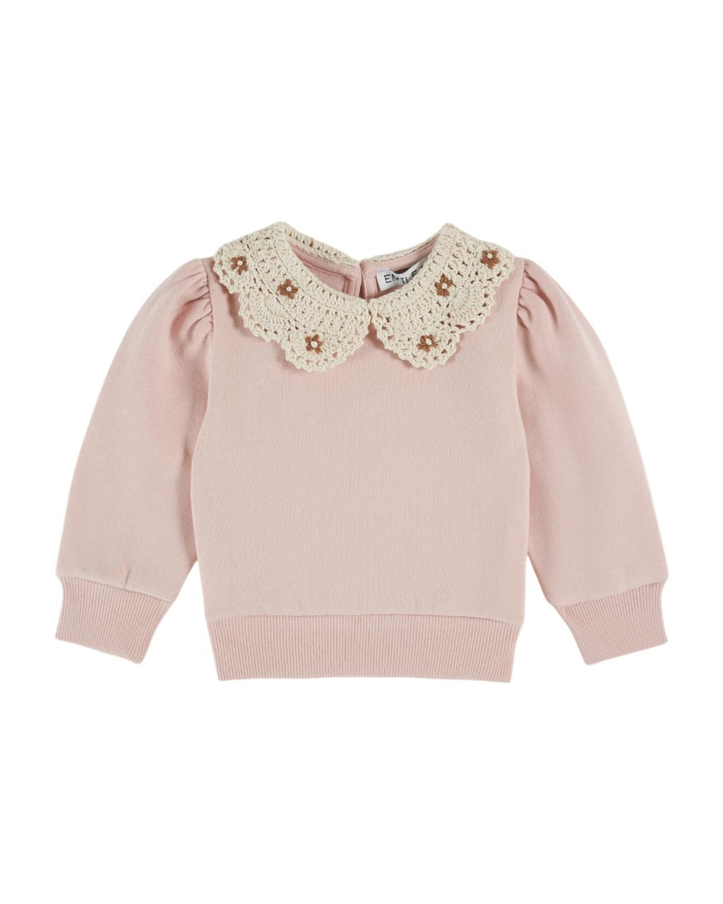 Pink Crochet Collar Puff Sleeve Kids Sweatshirt