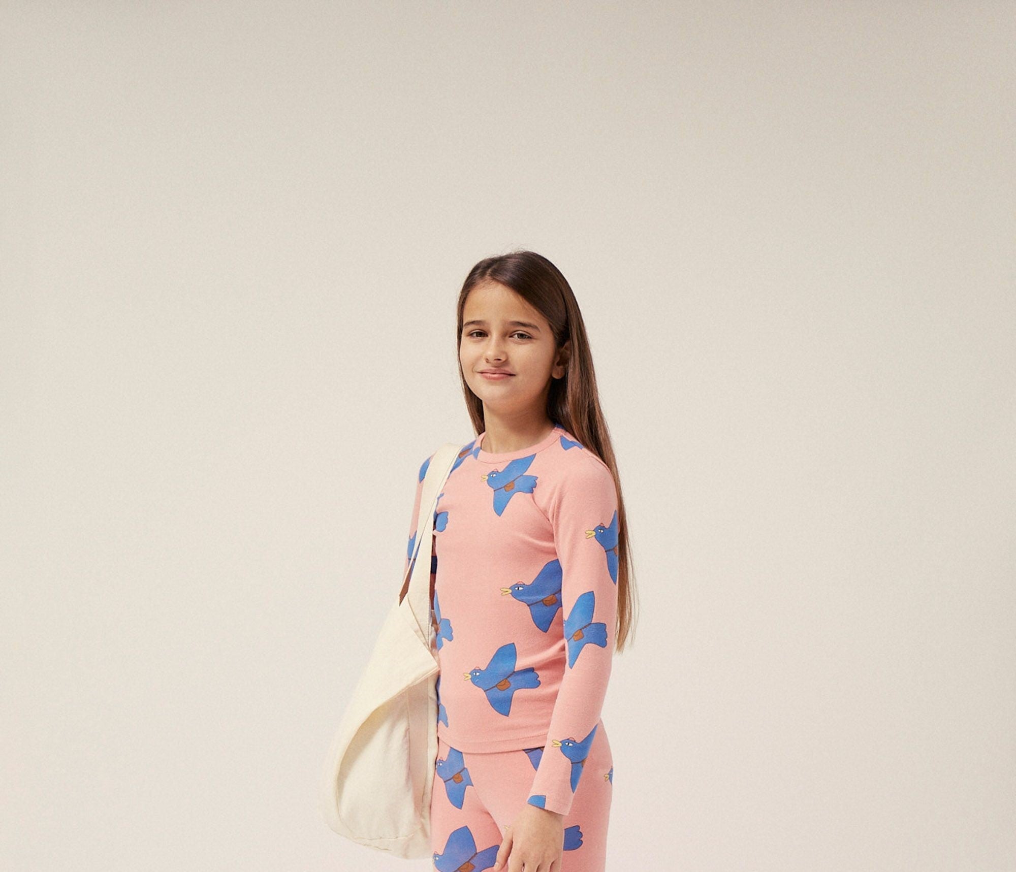 Pink Long Sleeve Pigeon Allover Print Tee