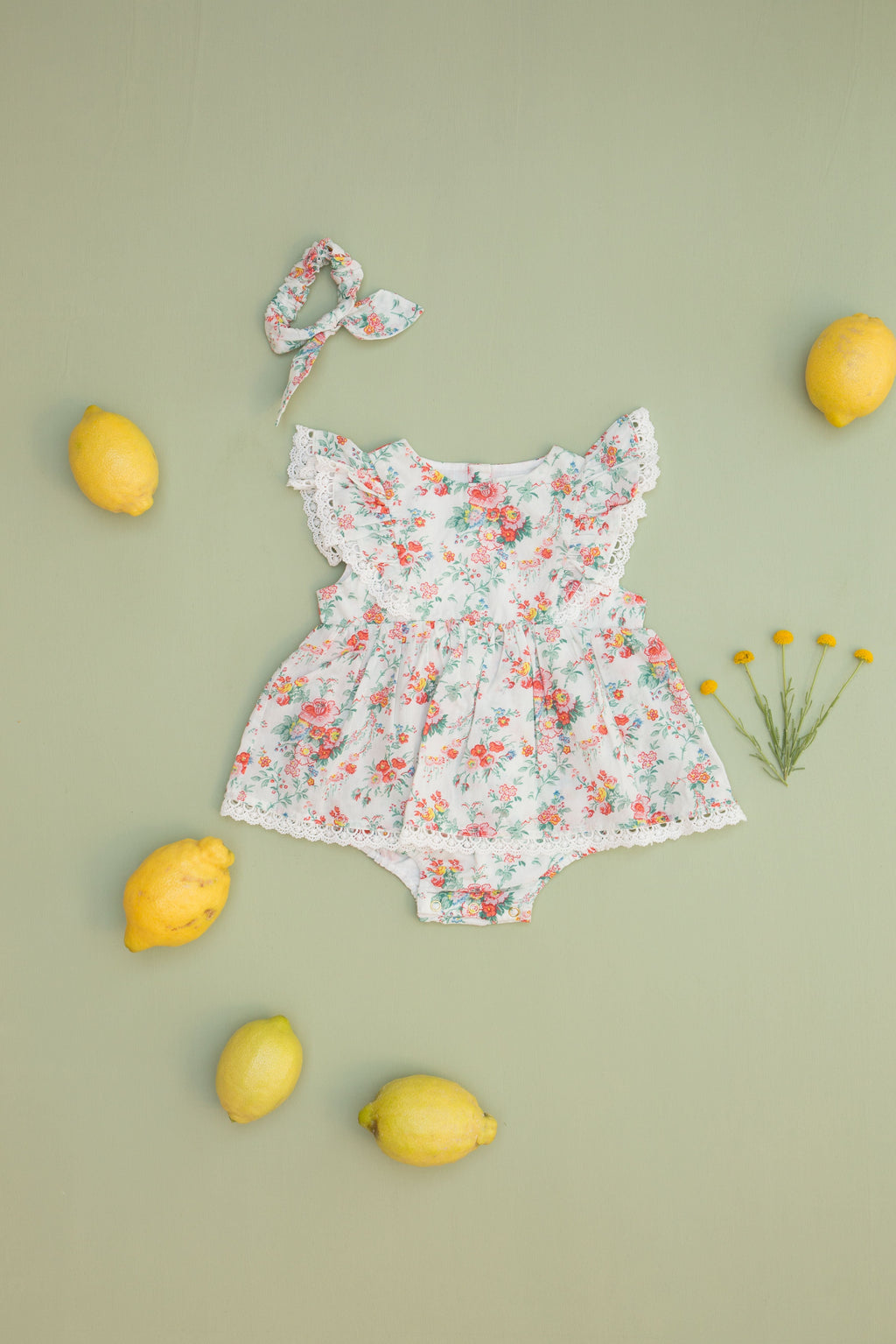 Cream Bohemian Flounce Lace Snap Crotch Dress Romper