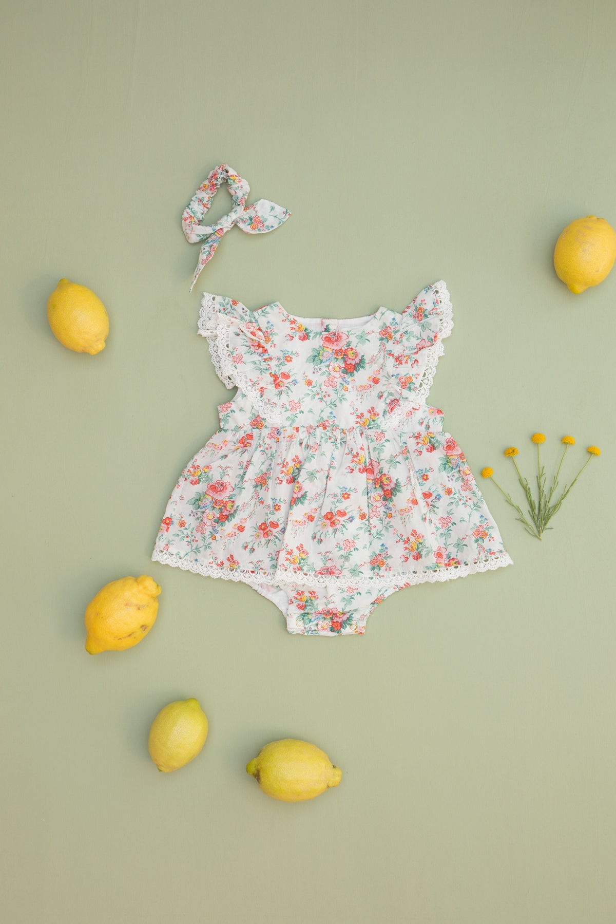 Cream Bohemian Flounce Lace Snap Crotch Dress Romper