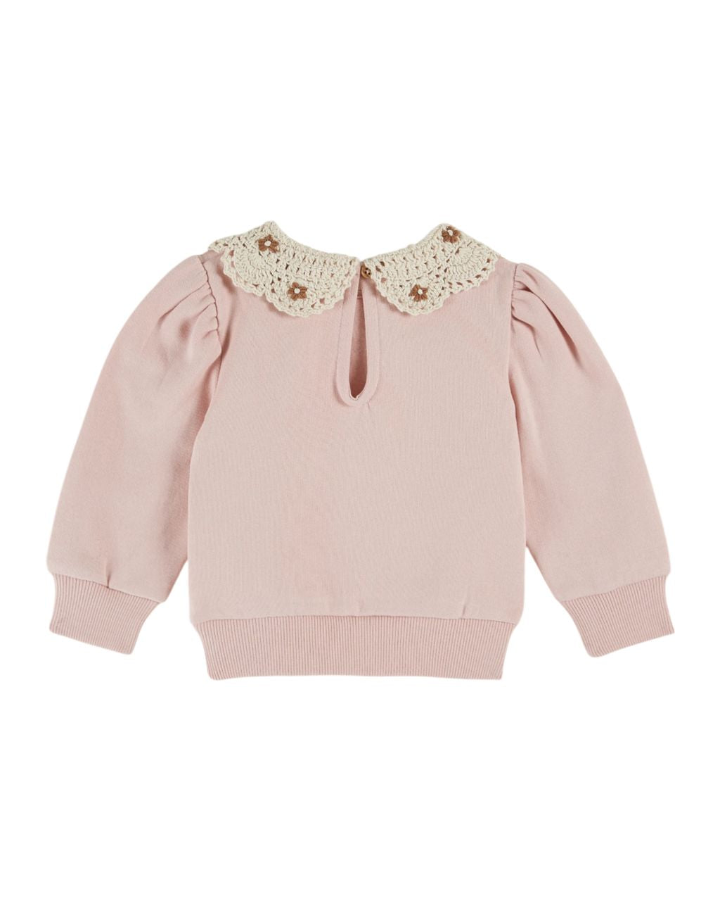 Pink Crochet Collar Puff Sleeve Kids Sweatshirt