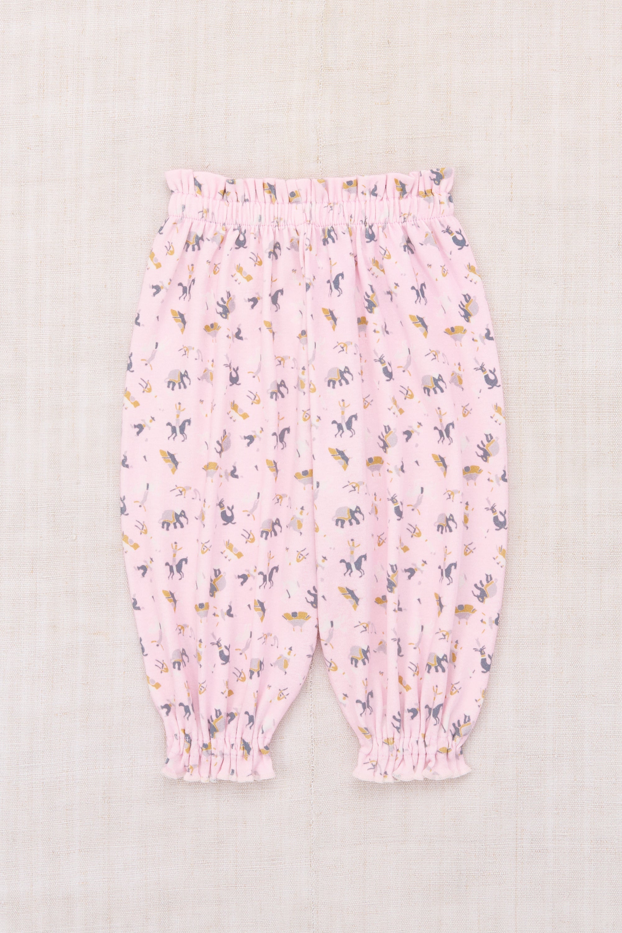 Circus Print Organic Pima Cotton Balloon Baby Pants with Ruffle Hem