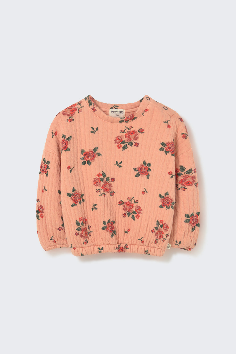 Quilted Floral Print Baby Sweatshirt with Snap Buttons