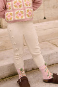 Cream Cable Knit Pompom Scalloped Edge Cotton Leggings