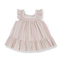 Light Striped Gauze Square Neck Ruffle Shoulder Dress