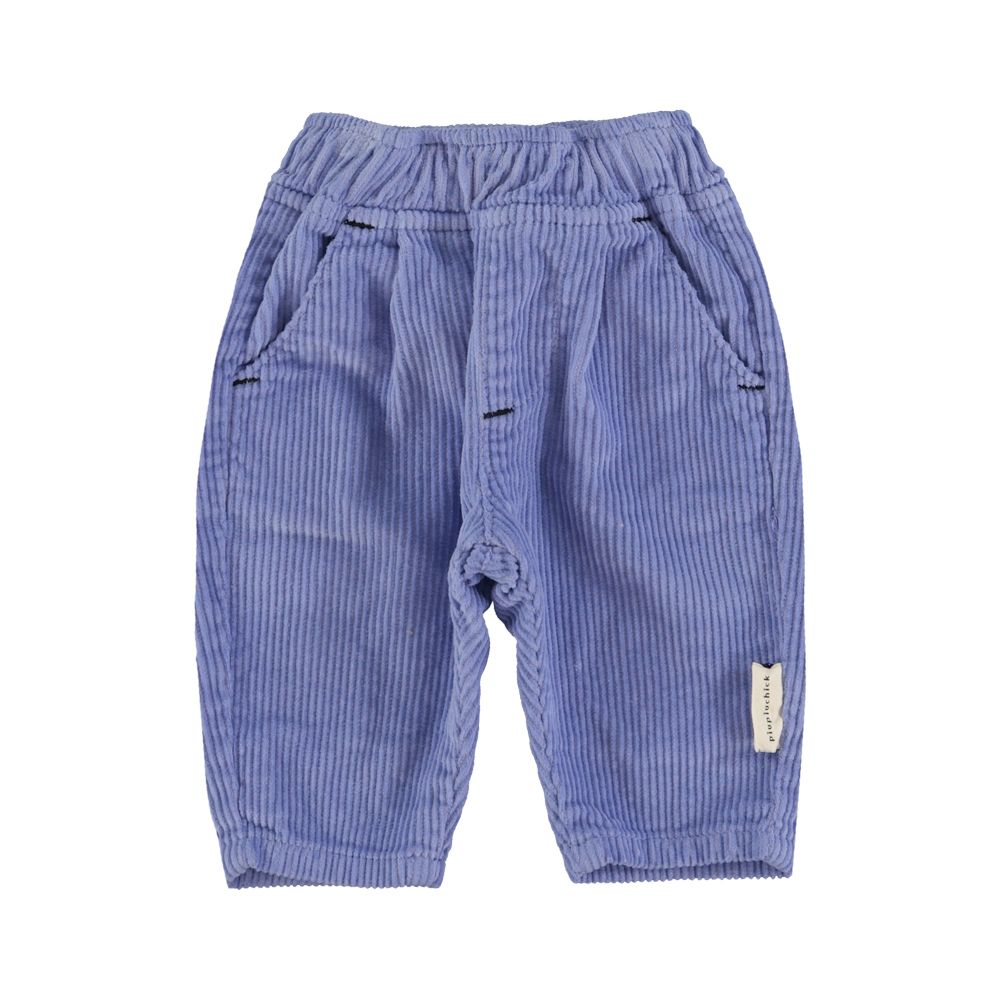 Purple Unisex Corduroy Elastic Waist Lateral Pocket Trousers