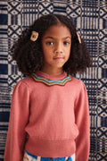 Rosewood Merino Wool Puff Sleeve Chevron Collar Cropped Sweater
