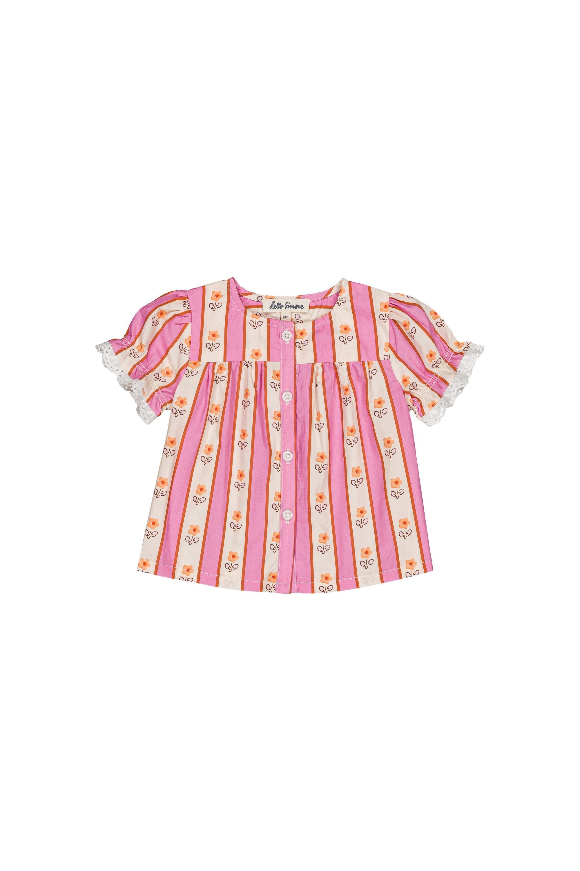 Printed Cotton Poplin Gathered Yoke Baby Blouse