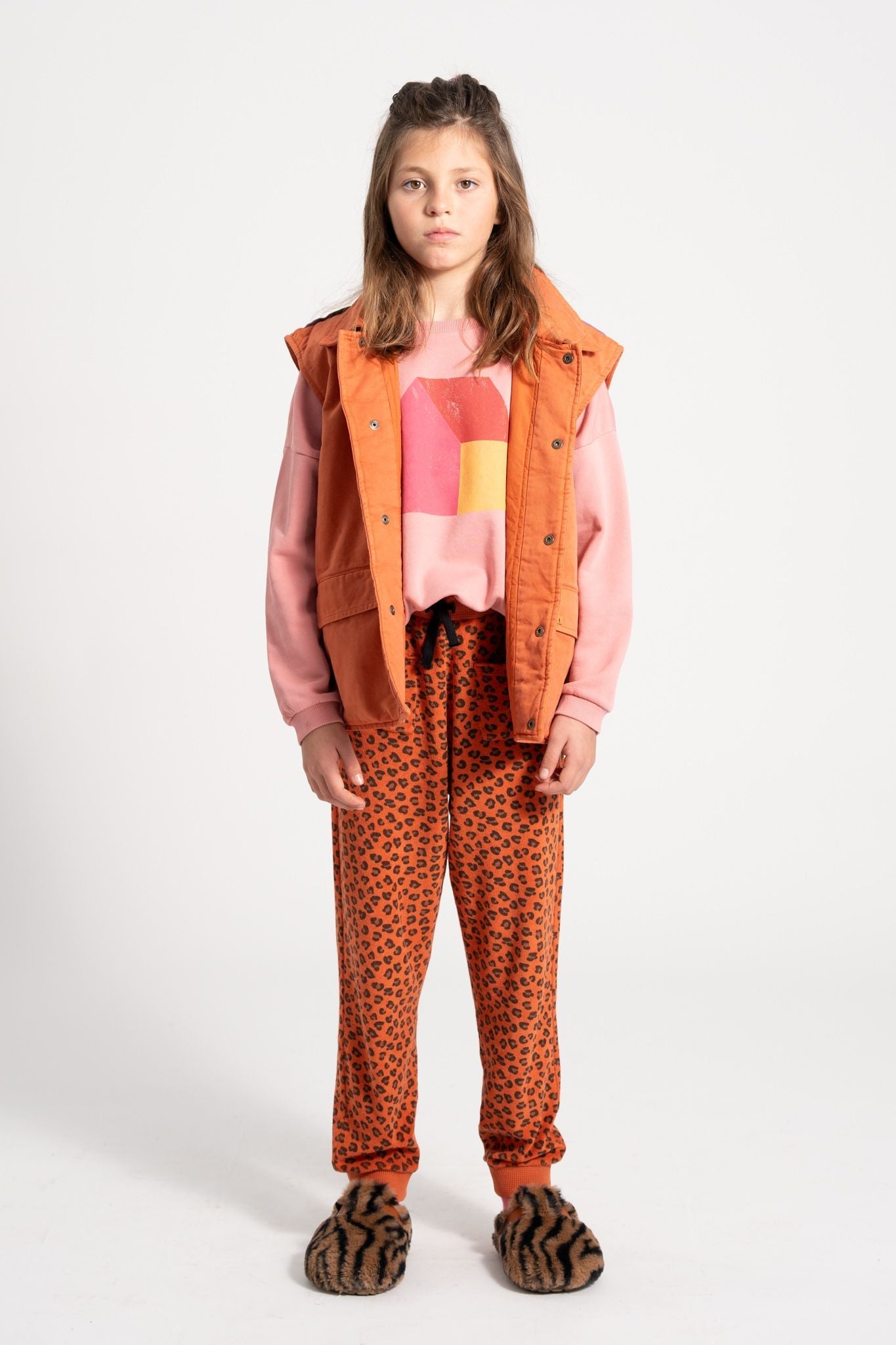Terracotta Animal Print Terry Cotton Jogger Pants with Pockets