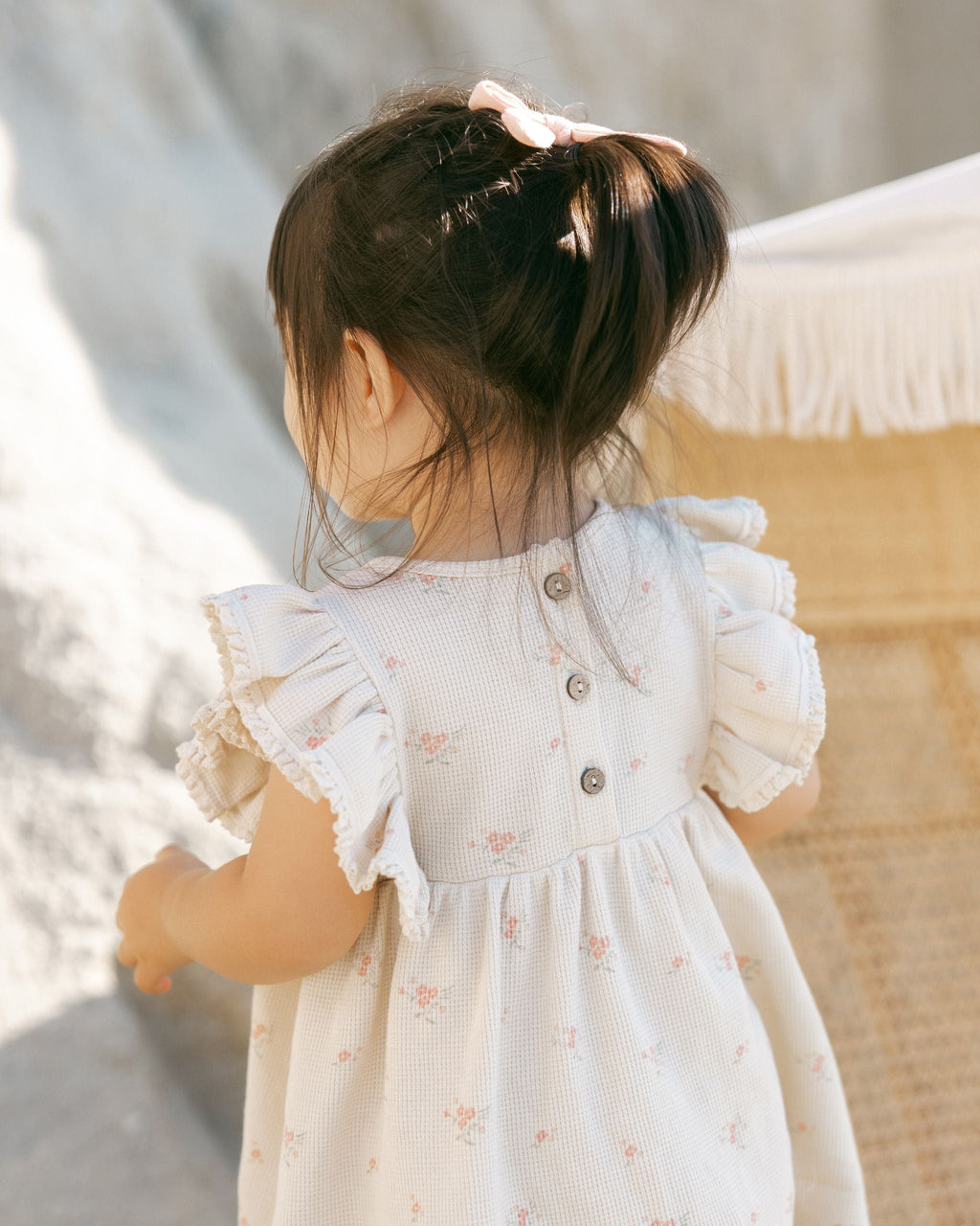 Vintage Rose Waffle Knit Ruffle Sleeve Babydoll Dress