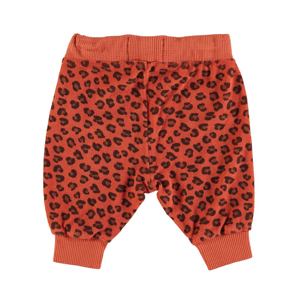 Terracotta Animal Print Terry Cotton Jogger Pants with Pockets