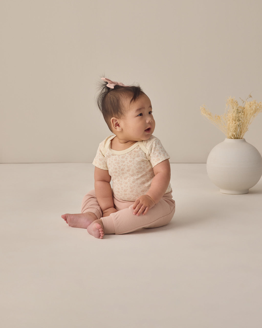 Blush Organic Cotton Roll Over Ribbed Waist Baby Pants