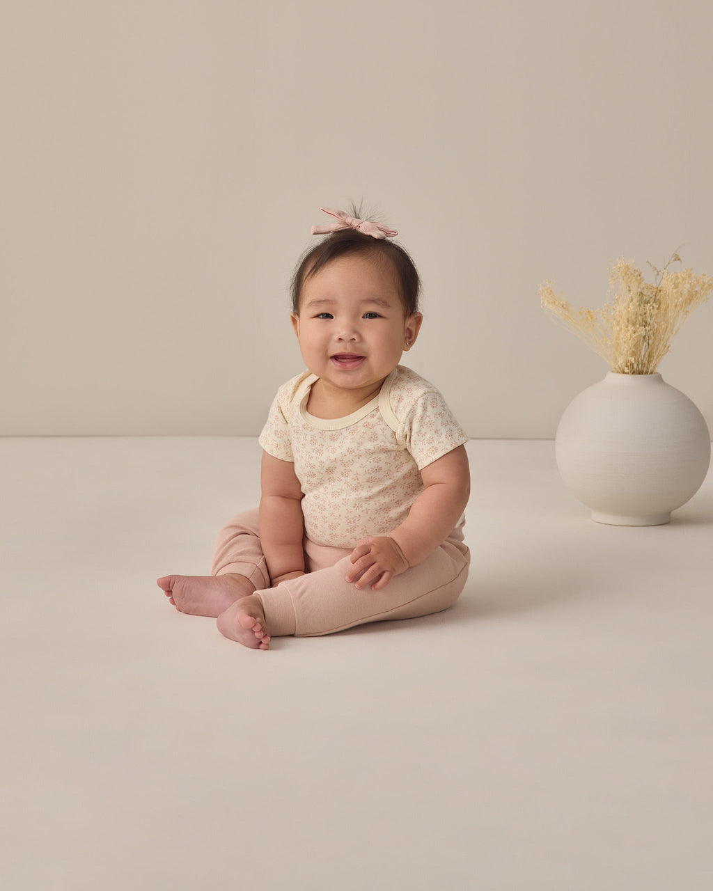 Blush Organic Cotton Roll Over Ribbed Waist Baby Pants