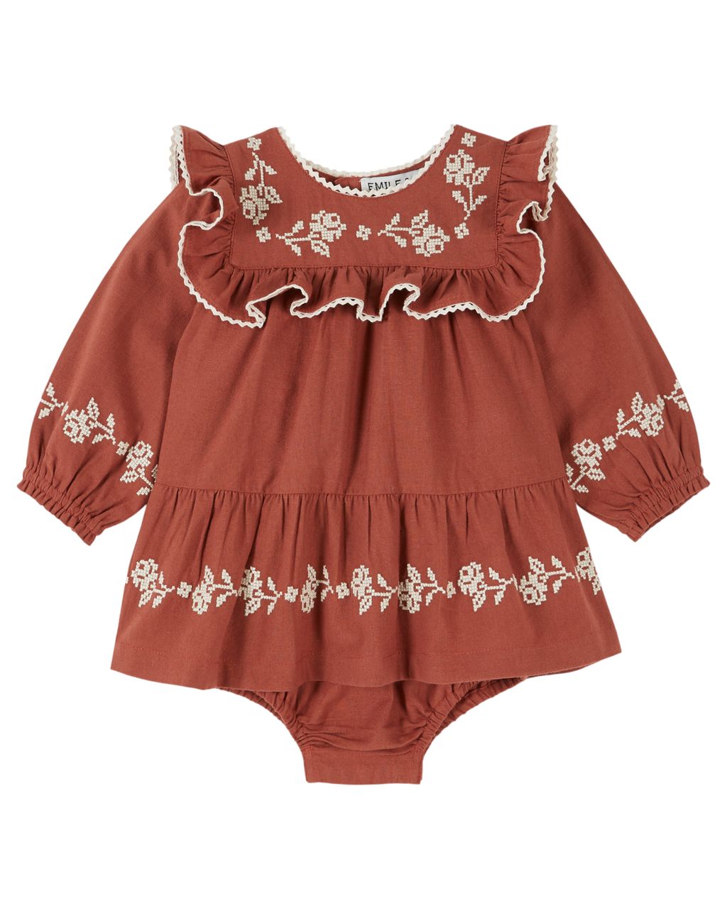 Embroidered Ruffled Sailor Collar Romper Dress Griotte