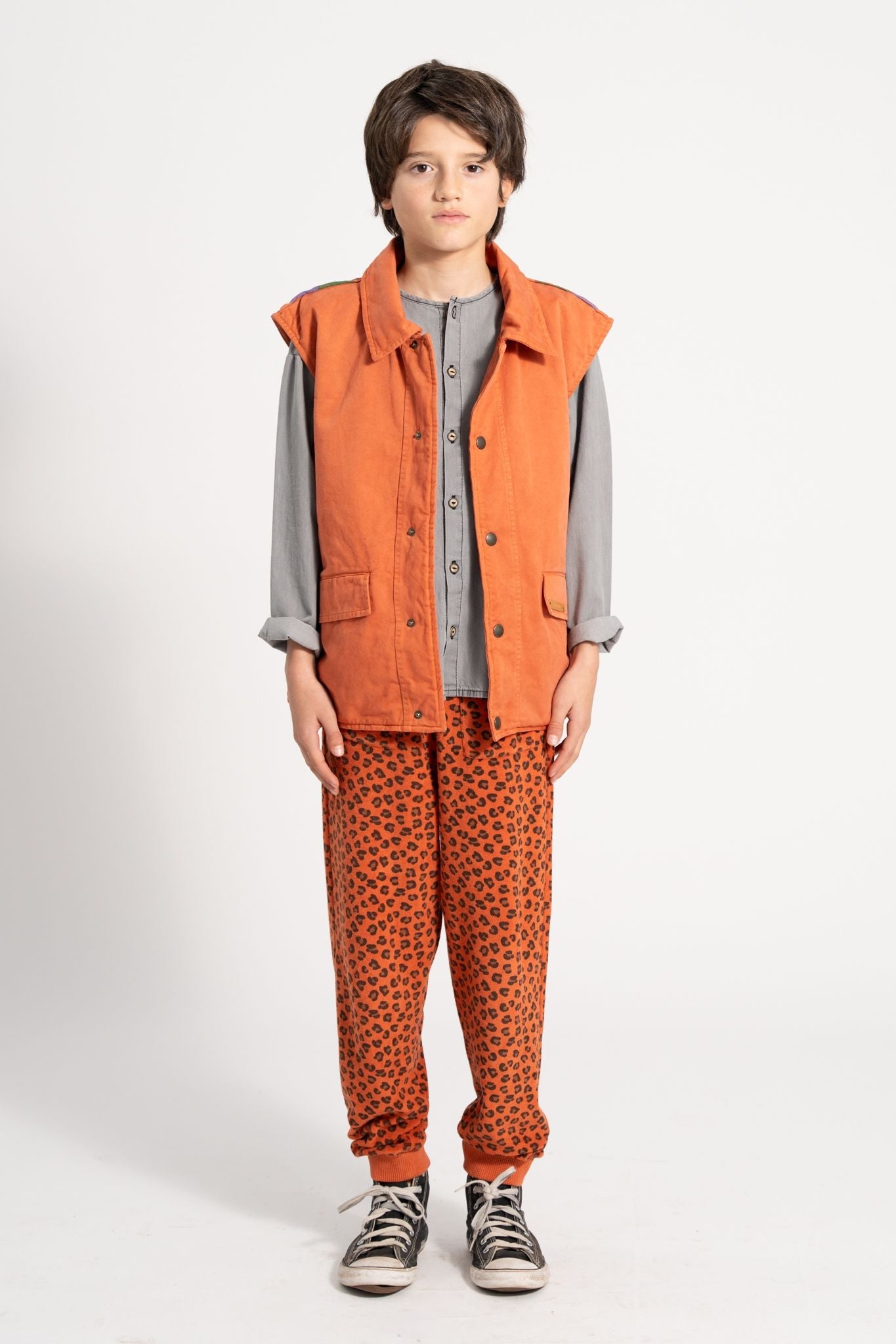 Terracotta Animal Print Terry Cotton Jogger Pants with Pockets