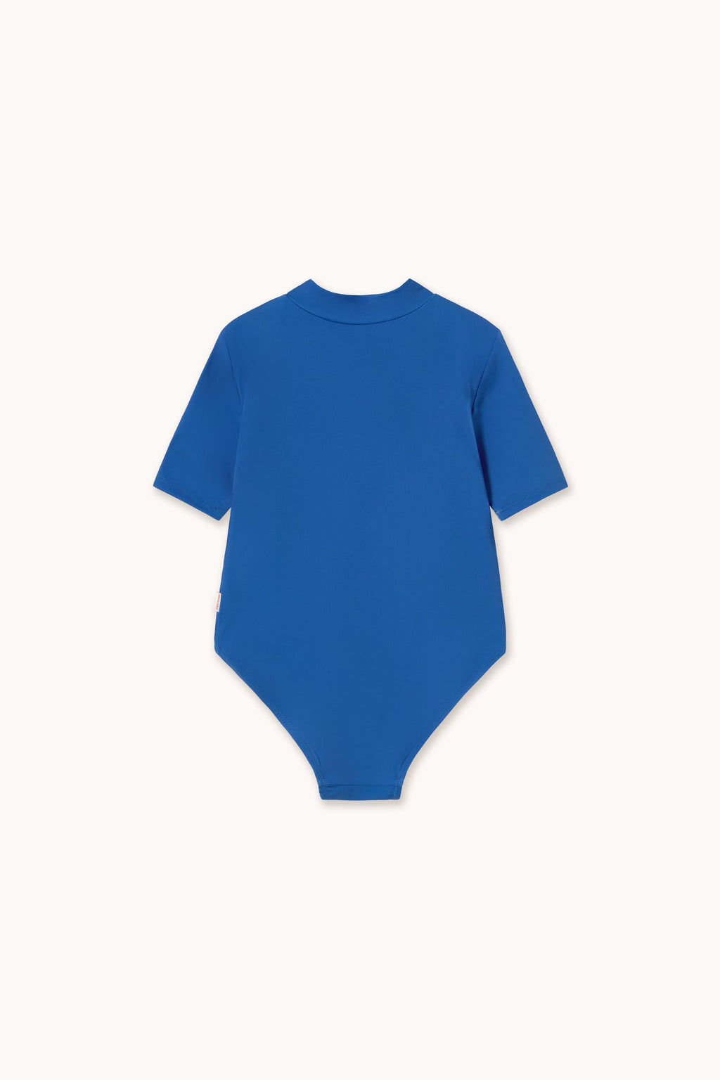 Blue Swans Print Mock Neck Front Zip Short Sleeve Swimsuit