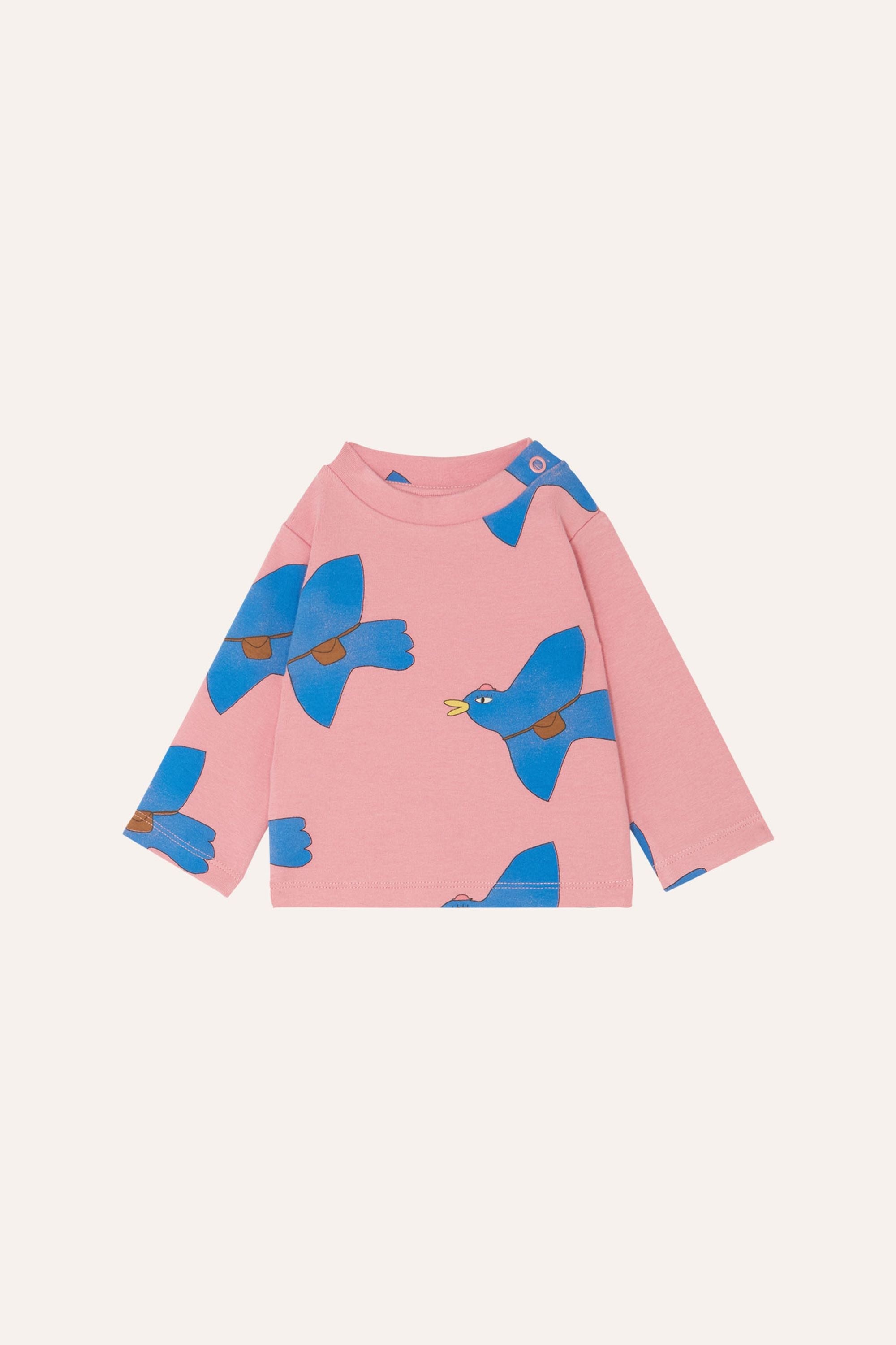 Pink Long Sleeve Pigeon Allover Print Tee