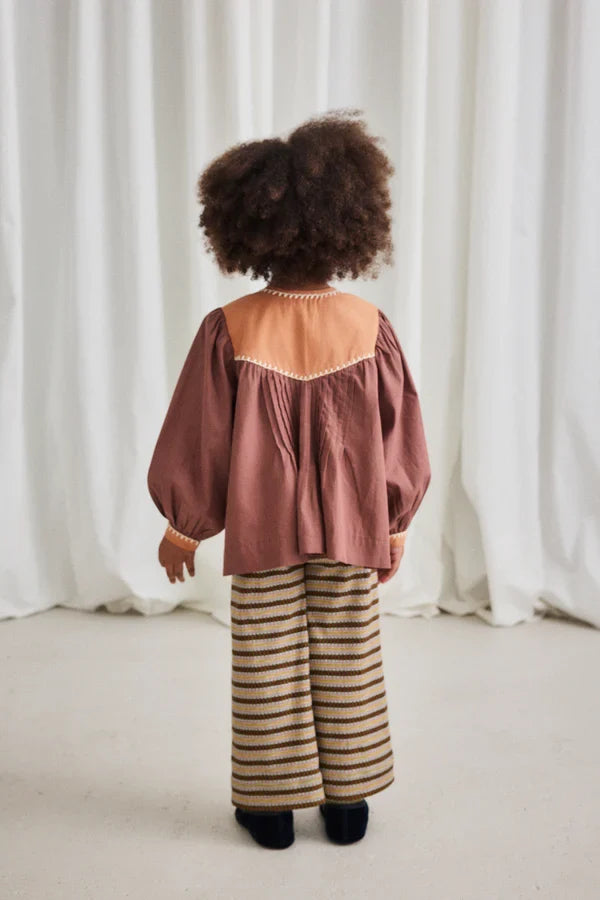 Mousse Cotton Poplin Gathered Yoke Balloon Sleeve Embroidered Top