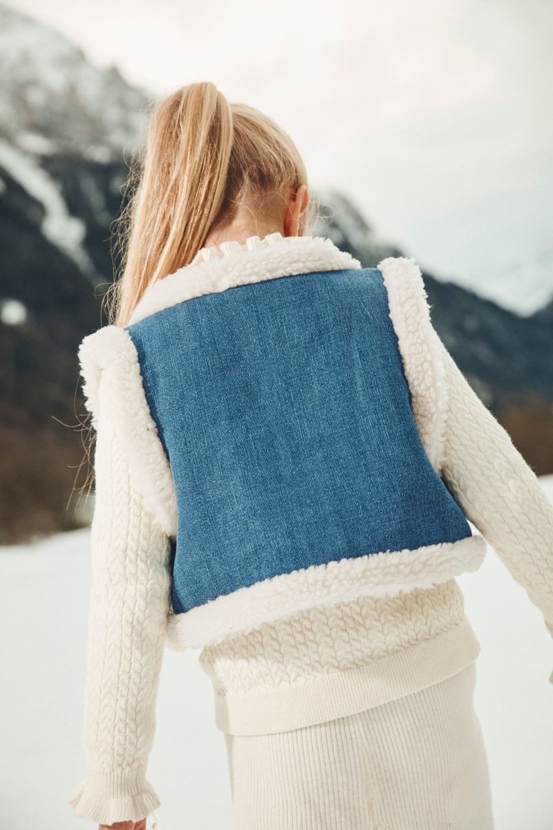 Cream High Mock Collar Cable Knit Sweater with Ruffle Details