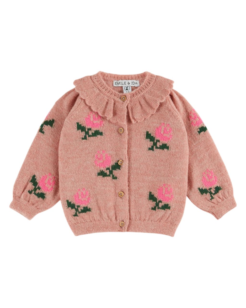 Rose Mohair Scalloped Collar Flower Knit Cardigan