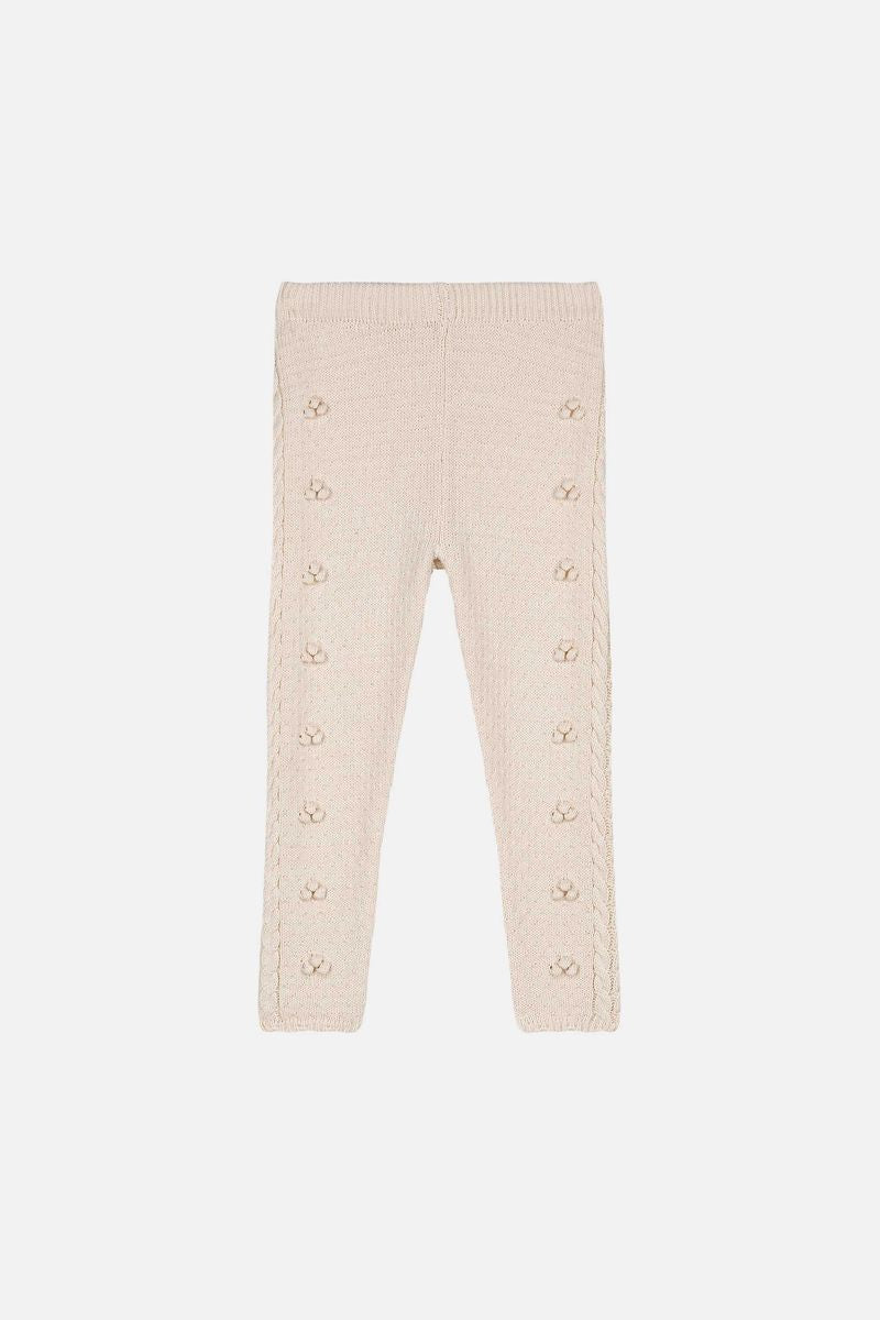 Cream Cable Knit Pompom Scalloped Edge Cotton Leggings