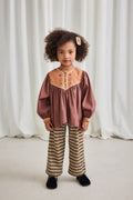 Mousse Cotton Poplin Gathered Yoke Balloon Sleeve Embroidered Top