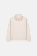 Cream High Mock Collar Cable Knit Sweater with Ruffle Details