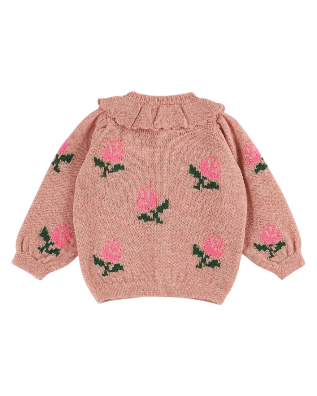 Rose Mohair Scalloped Collar Flower Knit Cardigan