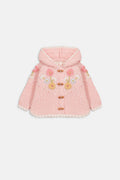 Blush Knit Cape with Hood and Pompom Detail
