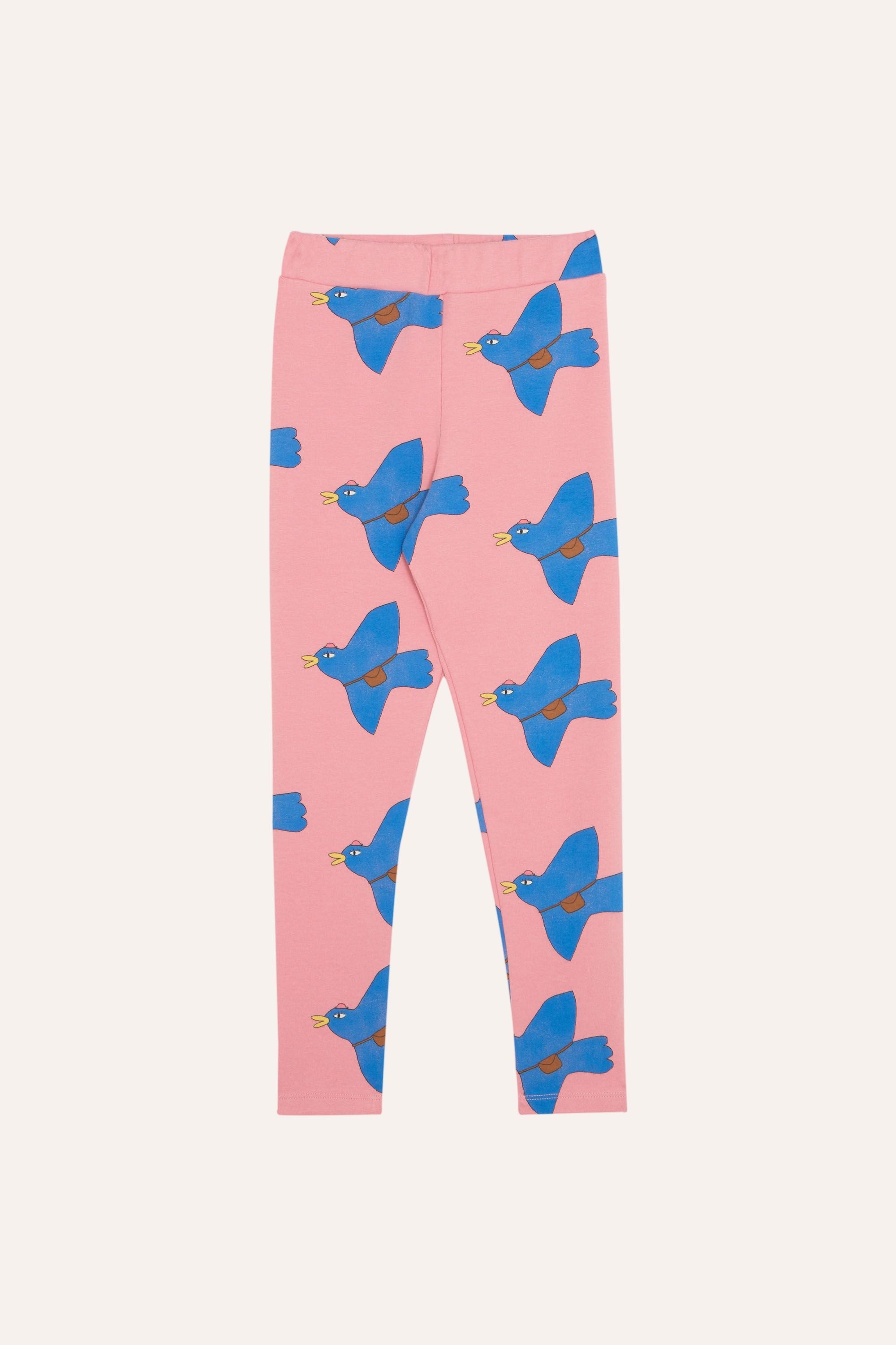 Pink Blue Pigeon Allover Print Organic Cotton Kids Leggings