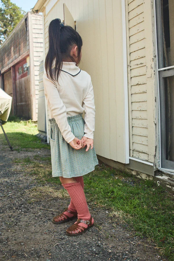 Overcast Little House Print Pima Cotton Ruffle Waist Flowy Skirt