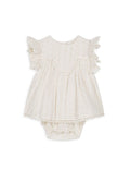 Cream Eyelet Embroidery Voile Lurex Stripe Dress Romper