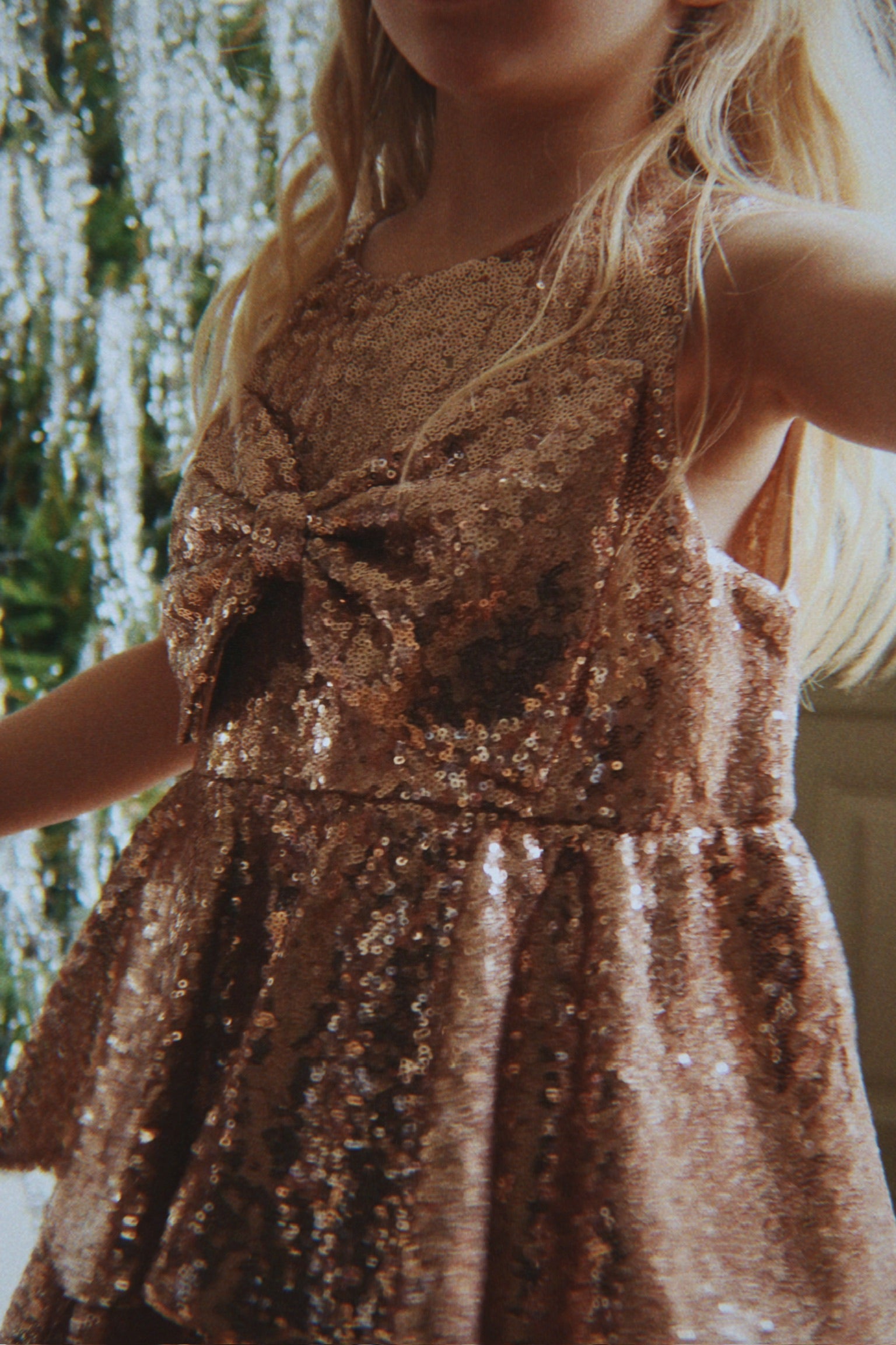 Smoke Gray Allover Sequin Oversized Bow Holiday Party Dress