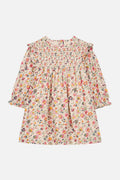 Cream Wild Flowers Double Gauze Smocked Ruffle Long Sleeve Dress