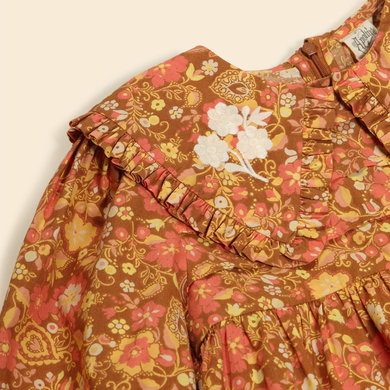 Autumn Harvest Floral Puff Sleeve Pintuck Frilled Collar Blouse