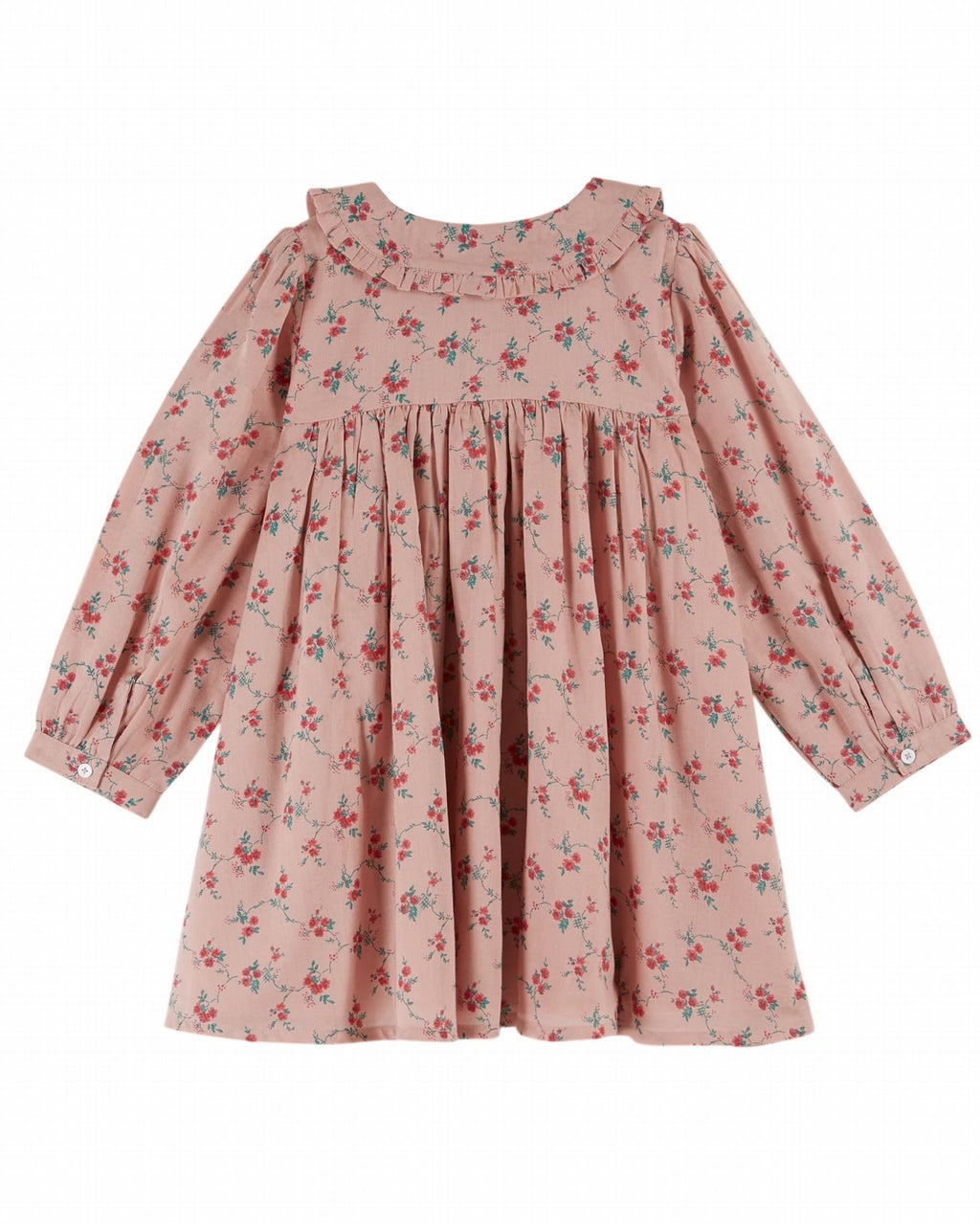 Aster Print Long Sleeve Gathered Panel Ruffle Collar Cotton Dress