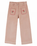 Peony Velour Straight Leg Pants with Embroidered Flower Pockets