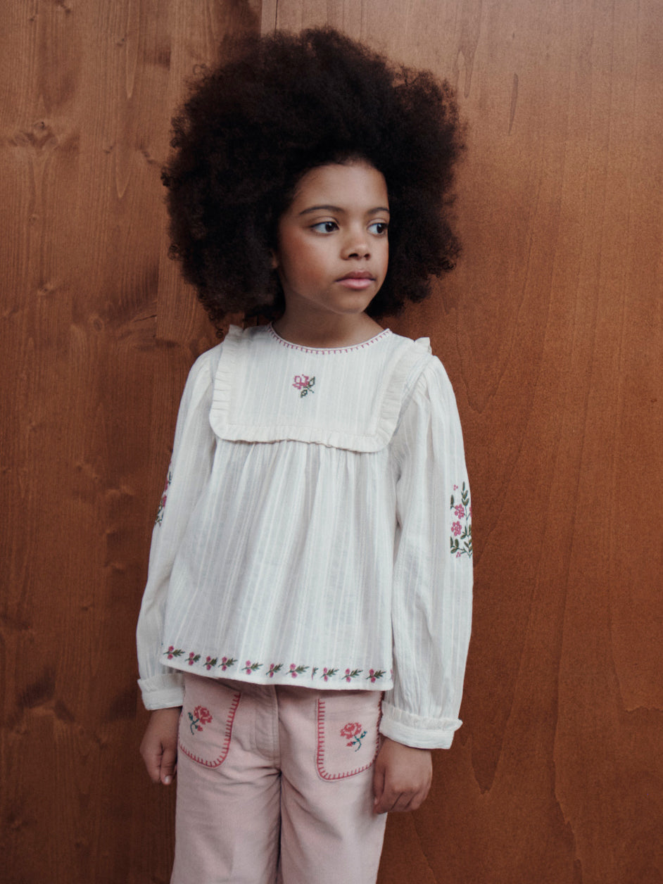 Peony Velour Straight Leg Pants with Embroidered Flower Pockets