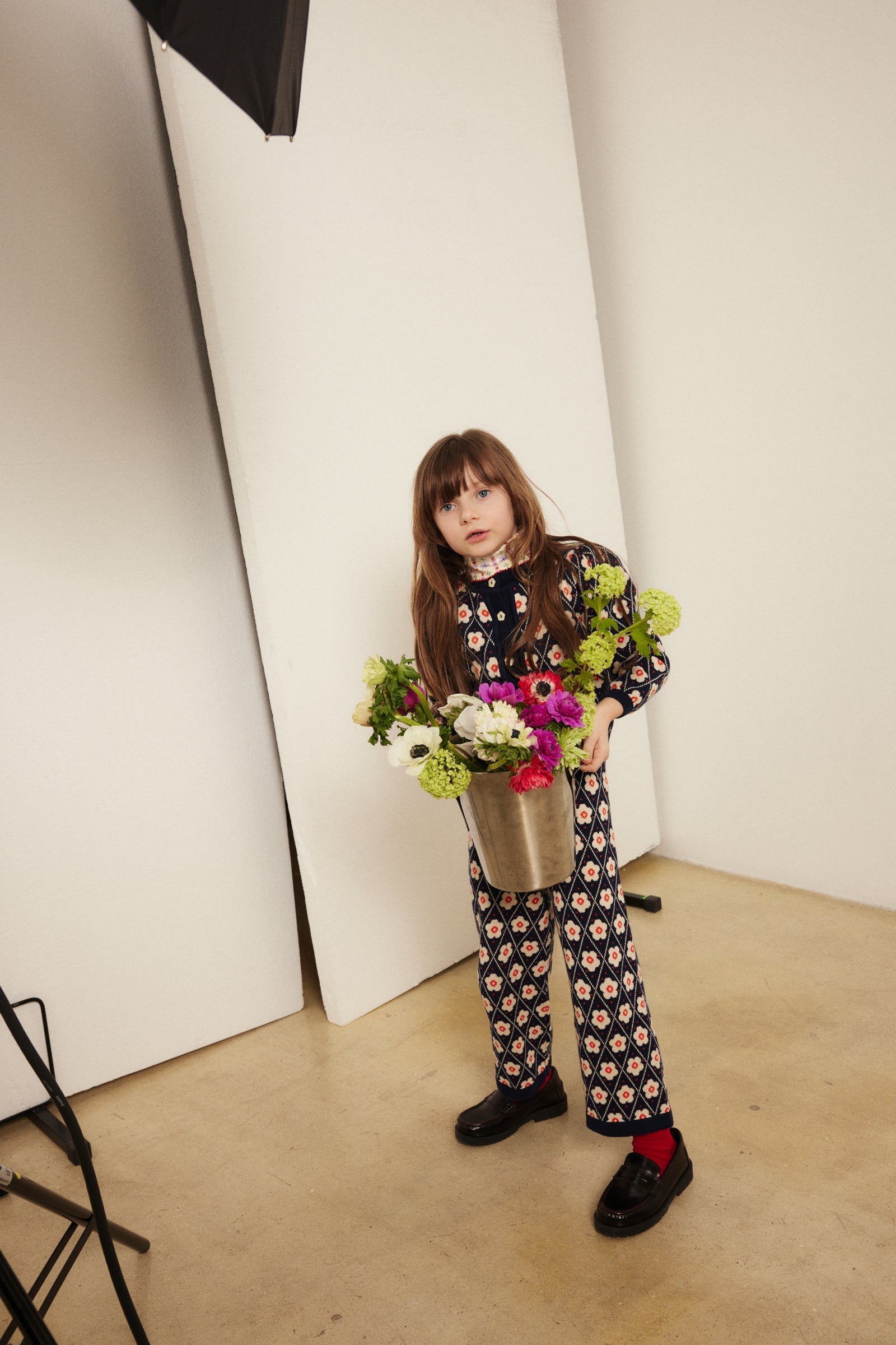 Navy Floral Jacquard Straight Leg Elastic Waist Knit Pants